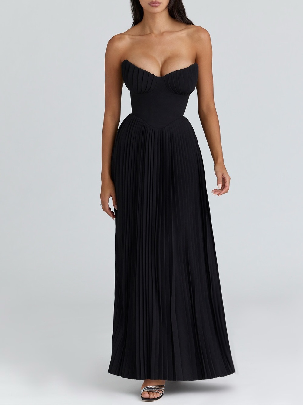 House Of CB Marcella Black Georgette Pleated Maxi Dress
